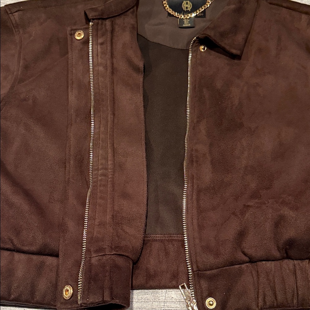 Women’s House of Harlow 1960 Cropped Faux Suede Jacket Size L brown - Picture 13 of 16